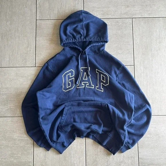Gap Arch Logo Hoodie Navy Blue Fleece Pullover Sweatshirt Size L - Picture 1 of 6